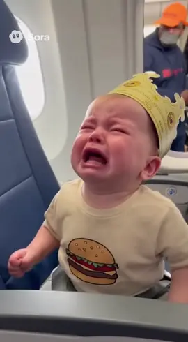 baby crashes out on plane while wearing burger king crown #fyp #sora #ai #funny #burgerkingcrown