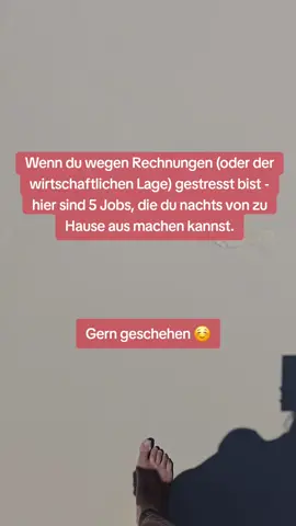 Wenn dich Geldsorgen nachts wachhalten... Dann schau dir diese 5 Nachtjobs an, die du easy von zu Hause aus machen kannst - ohne Bewerbung, ohne Chef, ohne Druck: 1️⃣ Umfragen & Produkttests (bis 100 €/Tag)  ➡️ z.B.swagbucks.de, trendtest.de 2️⃣ Texterin / Korrektorat (bis 120 €/Tag)  ➡️z.B.content.de, scribbr.de 3️⃣ virtuelle Assistenz (bis 150 €/Tag)  ➡️ z.B.auf fiverr.de, freelance.de 4️⃣ Reels für andere erstellen (bis 200 €/Tag) viele Coachs & Selbstständige suchen Hilfe 5️⃣ High-Ticket Affiliate Marketing (1.500 €+/Tag möglich) ✨️ Mein Favorit: 90 % fertiges System, kein eigenes Produkt, kein Verkaufsgespräch, einfach starten. 💡