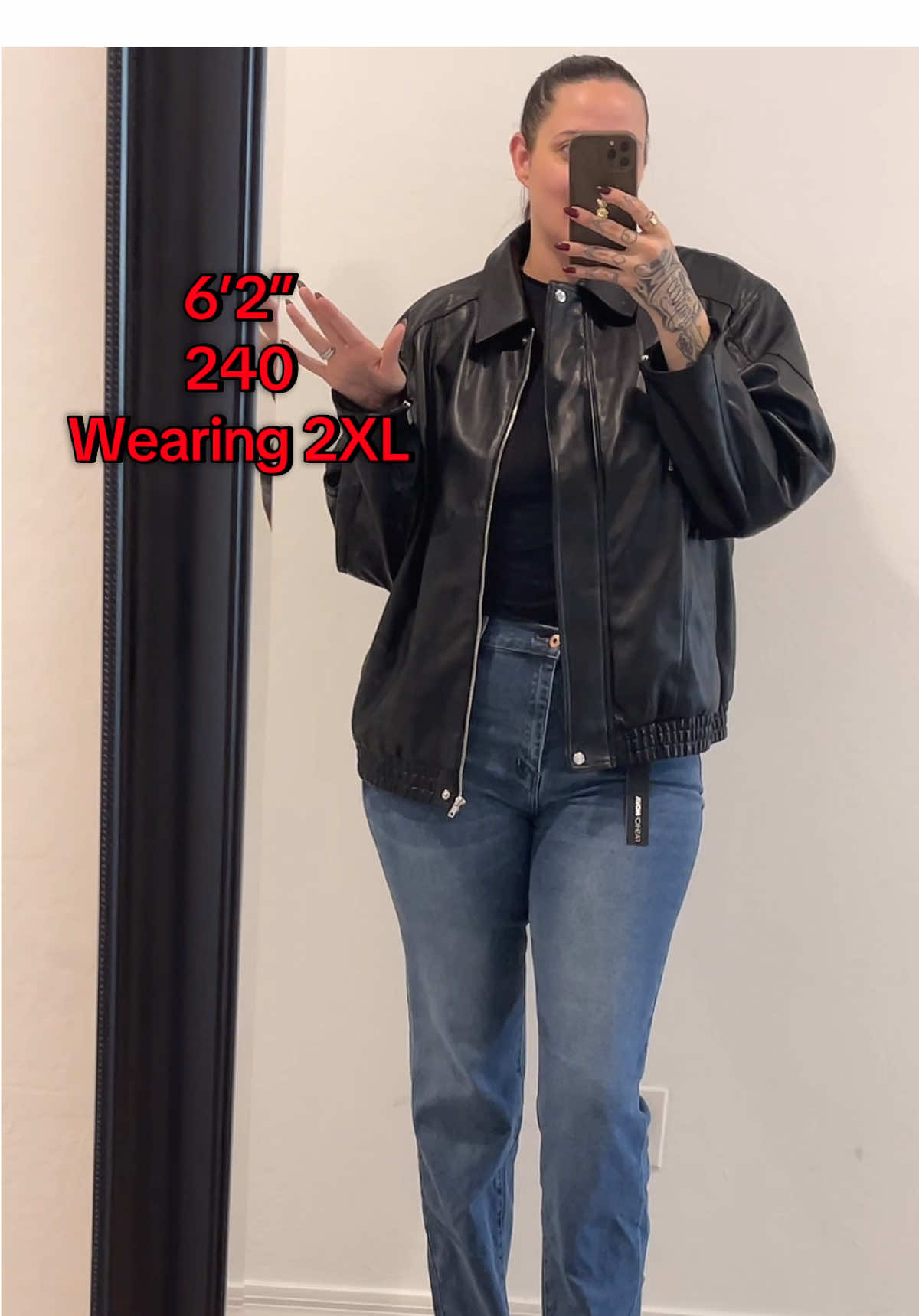 Loving this faux leather bomber jacket from Fashionnova! The length in the sleeves, the drop shoulder, and we know I love something oversize 😇 #tallqueen #tallwomenclothes #FashionNovaTall #bomberjacket #fauxleatherbomber 