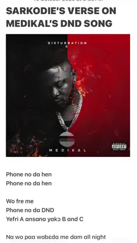 SARKODIE’S VERSE ON MEDIKAL’S DND SONG @Sarkodie @Medikal Mdk #sarkodie #medikal #disturbation2 #dnd 