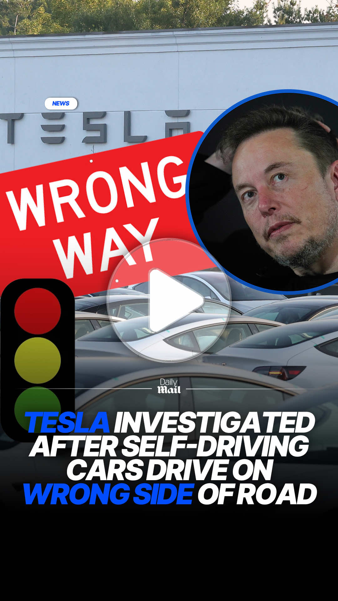 Tesla is drawing attention not for their new designs or landmark deals, but because there have been countless reports about the self-driving cars committing traffic violations. According to a U.S. Department of Transportation report, Tesla vehicles have notched 58 accounts of 'proceeding through red traffic signals and driving against the proper direction of travel on public roadways.' The report also stated that nearly half of these violations included an injury. Read about Elon Musk's huge land grab on DailyMail.com 📷 Getty Images #elonmusk #tesla #traffic #laws #news 