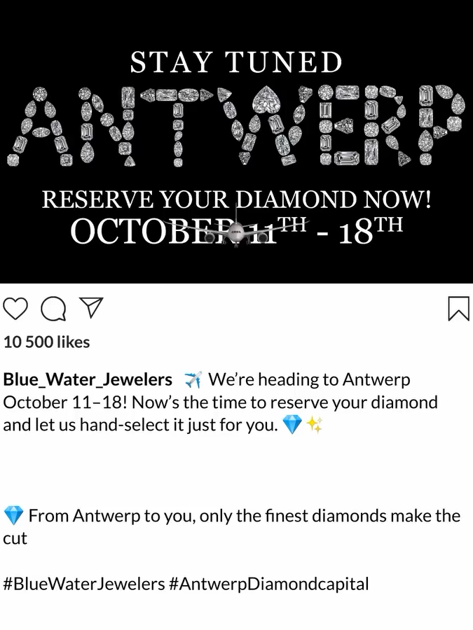 Can you believe it’s less than a week away from Antwerp!! Text us at 904-829-5855. We would love to be YOUR diamond concierge💎✈️