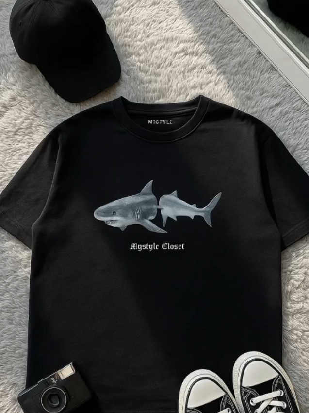เสื้อลายฉลาม🦈#เสื้อยืด #เสื้อแขนสั้น #เสื้อcottonแท้ #เสื้อยืดสกรีนลาย #เสื้อผ้าแฟชั่น 