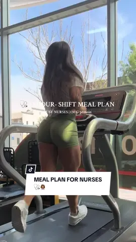 Breakfast (before work or on the go): Coffee Protein Smoothie ﻿1 scoop chocolate protein powder ﻿¾ cup cold brew coffee ﻿½ banana ﻿1 tbsp peanut butter ﻿1 cup unsweetened almond milk Meal total: 28g P | 18g C | 8g F | 255 cal Snack 1 (mid-morning): Egg White & Turkey Muffins ﻿2 homemade egg muffins (egg whites + turkey + veggies) Meal total: 20g P | 5g C | 5g F | 165 cal Lunch: Chicken Ranch Power Bowl ﻿100 g grilled chicken breast ﻿¾ cup cooked jasmine rice ﻿1 cup chopped lettuce ﻿1 tbsp light ranch dressing Meal total: 30g P | 35g C | 7g F | 345 cal Snack 2 (afternoon energy): Protein Bar + Almonds ﻿1 protein bar (Quest or Barebells) ﻿8 almonds Meal total: 22g P | 20g C | 7g F | 245 cal Dinner (quick & easy wrap): Turkey Taco Wrap ﻿1 high-protein tortilla ﻿85 g lean ground turkey ﻿2 tbsp salsa ﻿1 tbsp light cheese ﻿Lettuce Meal total: 18g P | 12g C | 4g F | 185 cal Dessert (post-shift treat): Greek Yogurt “Cookie Dough” Cup ﻿150 g nonfat Greek yogurt ﻿¼ scoop vanilla protein powder ﻿1 tsp peanut butter ﻿Mini chocolate chips Meal total: 12g P | 8g C | 3g F | 110 cal #nursesoftiktok #nursemealprep #healthcareworker #nightshiftcrew 