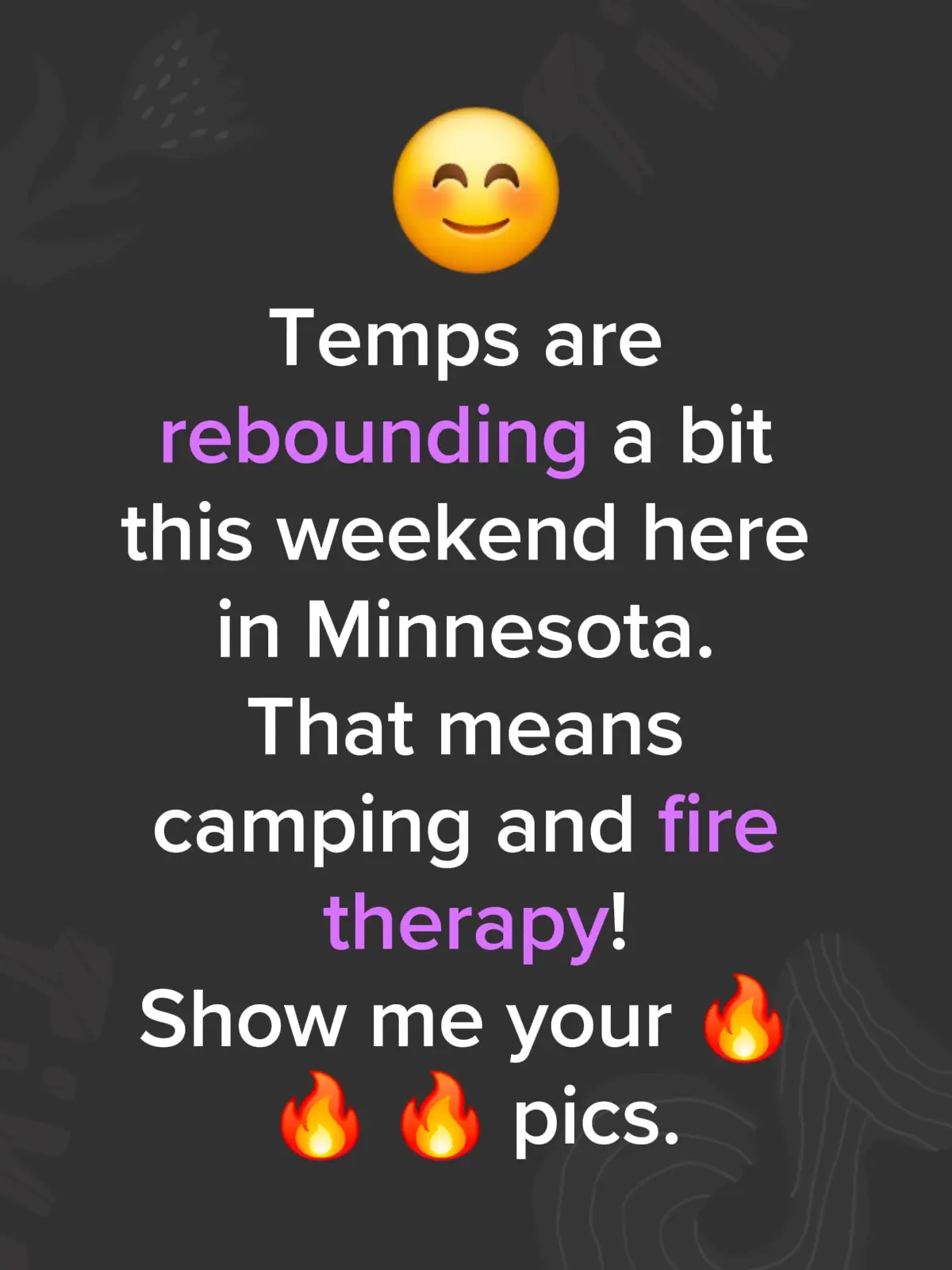 Show me your fire pics!  Minnesota girl here.  I love my 🔥 fire therapy nights! Enjoy this pic from our last camp party. #minnesotagirl #firetherapy #bonfire 