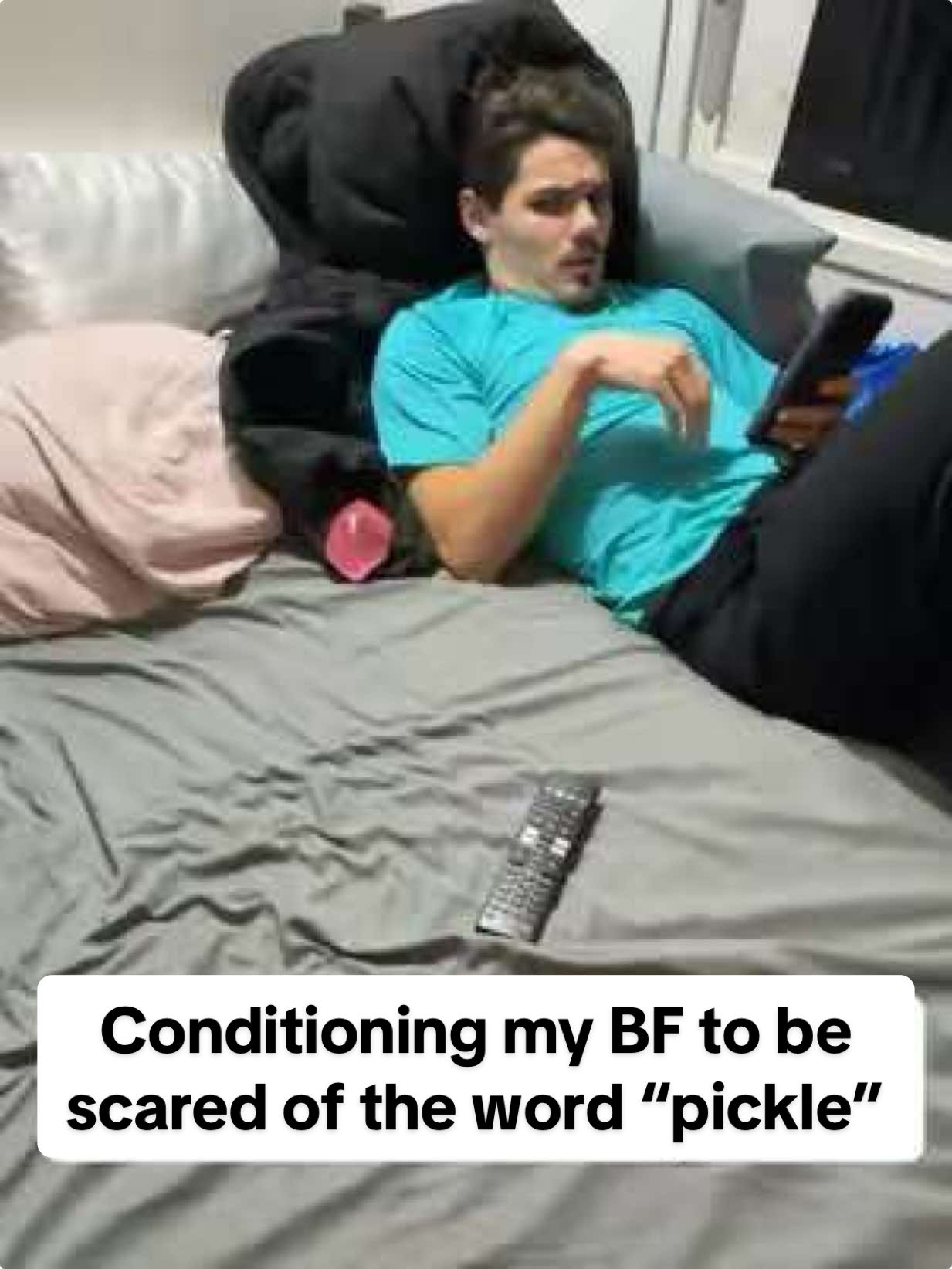 ***Word**** I can’t believe I chased him around yelling pickle 😭😅 @Ryan and Maeve @Maeve Arena  #harmlessprank #maeveplusryan #fyp #couplecomedy #coupleprank 