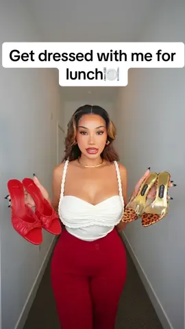Get dressed with me for lunch 🍽️ #grwm #outfitinspo #redpants #whitetop