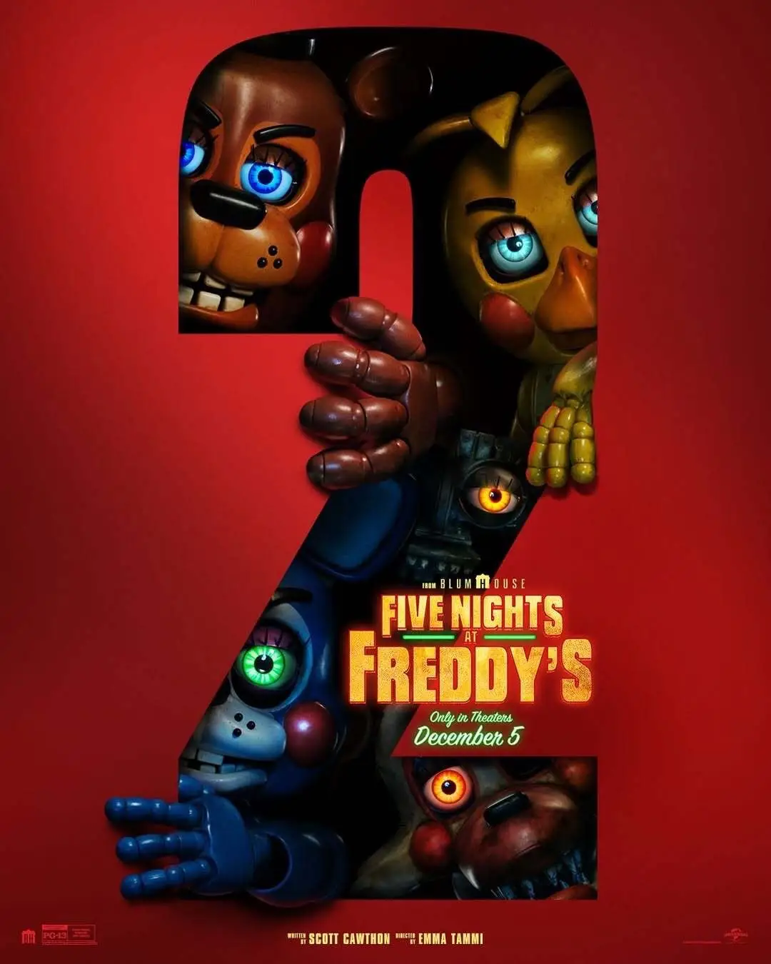 All-new poster for #FiveNightsAtFreddys2, featuring Toy Chica. In theaters December 5. #fnaf #freddyfazbear #poster #toychica 