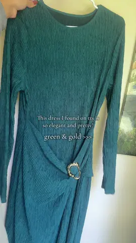 Dark Green Long Sleeve Dress with Gold Detail ✨ #dress #green #tiktokshop #womensdresses #fyp 