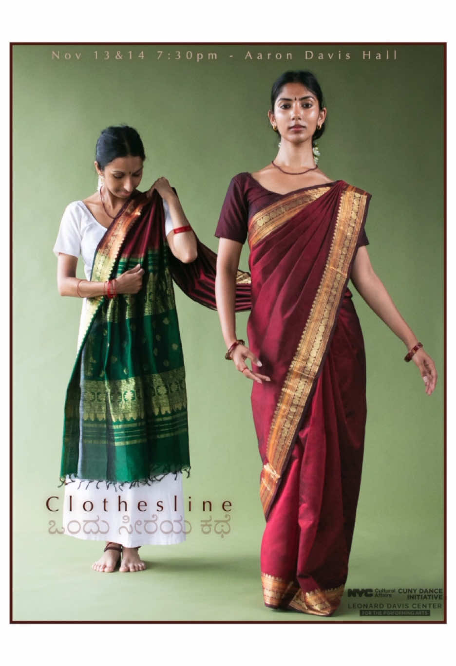Clothesline Story of a Sari Nov 13 & 14 7:30pm City College of New York tinyurl.com/clotheslinetickets  #clothesline #contemporary #indian #indianclassical #immigration #desi #nycevents #southasian #bharatanatyam #odissi #sari 