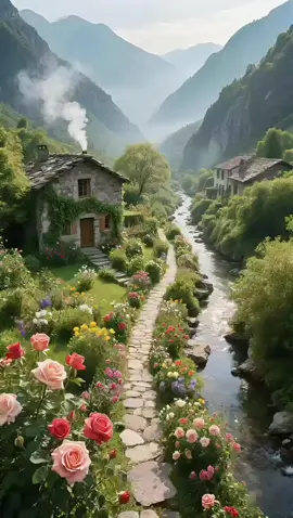 Suasana desa di tepi lembah pegunungan yang begitu menakjubkan. Dikelilingi bukit hijau, bunga-bunga warna-warni bermekaran indah, dan sungai yang mengalir tenang dengan suara gemericik air yang menyejukkan hati. Di kejauhan, air terjun jatuh lembut menambah kesan damai dan alami. Tempat yang sempurna untuk menenangkan pikiran dan menikmati keindahan ciptaan alam. 🌿💧🌸 #SuasanaDesa #KeindahanAlam #LembahPegunungan #SungaiMengalir #AirTerjunIndah         