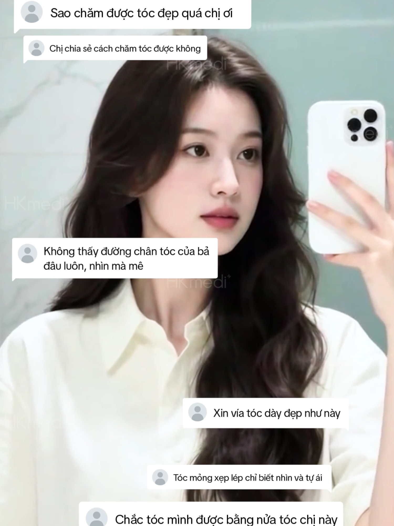 TÓC MỌC KHÔNG THẤY ĐƯỜNG CHÂN TÓC, NHẬN CƠN MƯA LỜI KHEN CỦA HỘI CHỊ EM CHỈ SAU 1 LIỆU TRÌNH TRỊ HÓI ĐẦU TẠI HKMEDI • Phác đồ 1-1 cùng Bác sĩ da liễu hơn 10 năm kinh nghiệm • Liệu pháp đa công nghệ không đau, an toàn, không nghỉ dưỡng Hiệu quả cải thiện sau từng buổi điều trị!