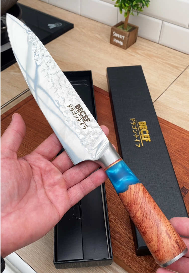 มีดเชฟ BECEF ด้ามเรซิน มีดทำครัว มีดอเนกประสงค์ หั่น สับ ซอย ยาว 33 Cm กว้าง 4.5 Cm สันหนา 2.2 mm #มีด #มีดทําครัว #มีดทําอาหาร #มีดสแตนเลส #Becef 