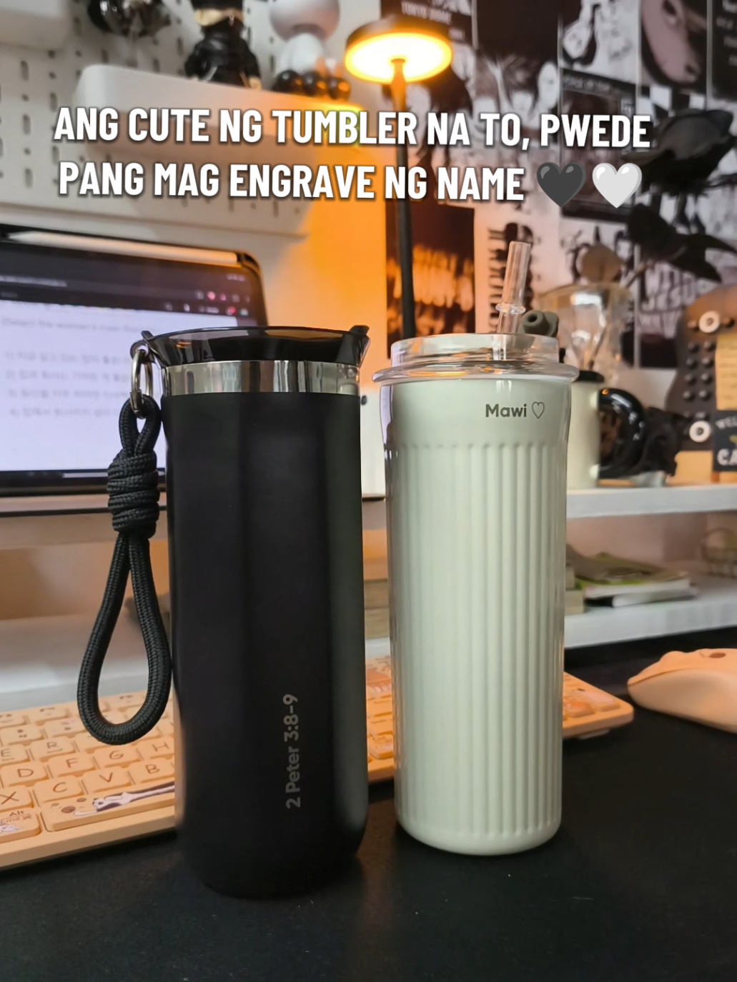 Keepe Flask. So cute. With engraving 🖤🤍 #tumbler #cutetumbler #ceramicmug #coffeemug #engravedname 