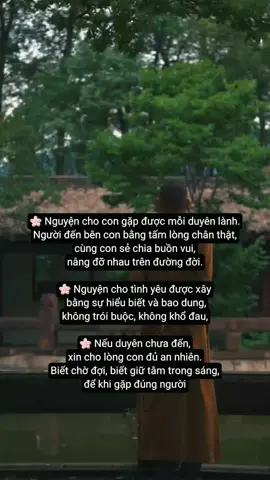 Con xin lạy Phật từ bi! 🌸 Nguyện cho con gặp được mỗi duyên lành. Người đến bên con bằng tấm lòng chân thật, cùng con sẻ chia buồn vui, nâng đỡ nhau trên đường đời.  Nguyện cho tình yêu được xây bằng sự hiểu biết và bao dung, không trói buộc, không khổ đau #phatphapnhiemmau  #trietlycuocsong  #xuhuong  #tamtrang 