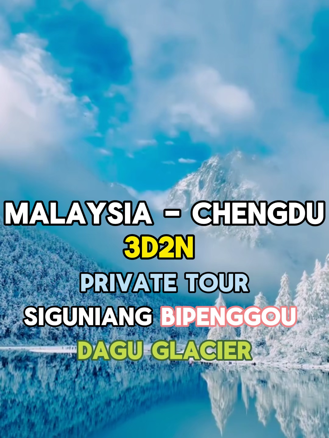 Siguniang Mountain · Bipenggou · Dagu Glacier – 3 Days, 2 Nights of Snow Adventure. Malaysians, journey through Sichuan’s most breathtaking winter landscapes — from majestic peaks to glacier valleys and endless snow. ✔ Siguniang Mountain – the “Queen of Sichuan Peaks,” surrounded by snow-capped summits and alpine beauty ✔ Bipenggou – Chengdu’s closest winter wonderland, with frozen lakes and snow-covered forests ✔ Dagu Glacier – ride the world’s highest cable car to a sea of ice and clouds Three days of pure winter wonder: ski, glide, and explore where the mountains meet the sky. Stay amid snowfields and wake up to white horizons — a journey that feels like stepping into a dream. Limited-time journey – the snow season shines brightest until March. Don’t miss Sichuan’s ultimate 3-day alpine escape.#Chengdu #XilingSnowMountain #sichuan #chinatravel #bipenggou #siguniangmountain #Jiuzhaigou #chengduprivatetour #chengduprivatedriver #huanglong #ChengduHotel #chengduchina #chengduspa #siguniangmountaing #Cheerssum #daguglacier