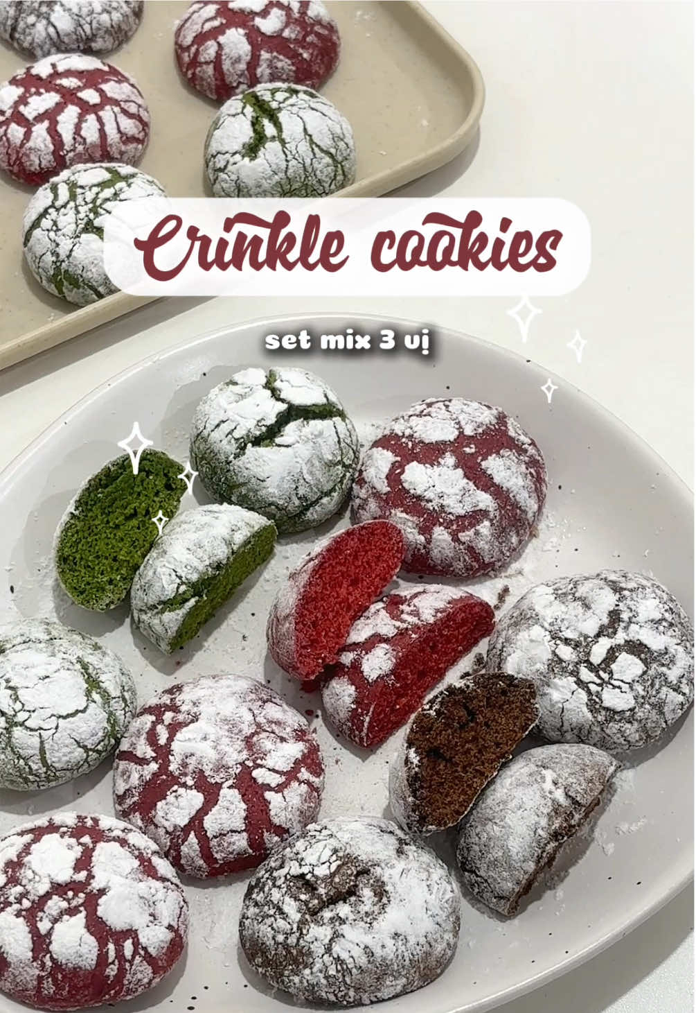 Làm Crinkle cookies với set mix 3 vị matcha - cacao - red velvet của nhà Onici Oheasy nè các bác ơi 🫶 #dieuanh_2210 #crinklecookies #banhquy #giángsinh #viral 