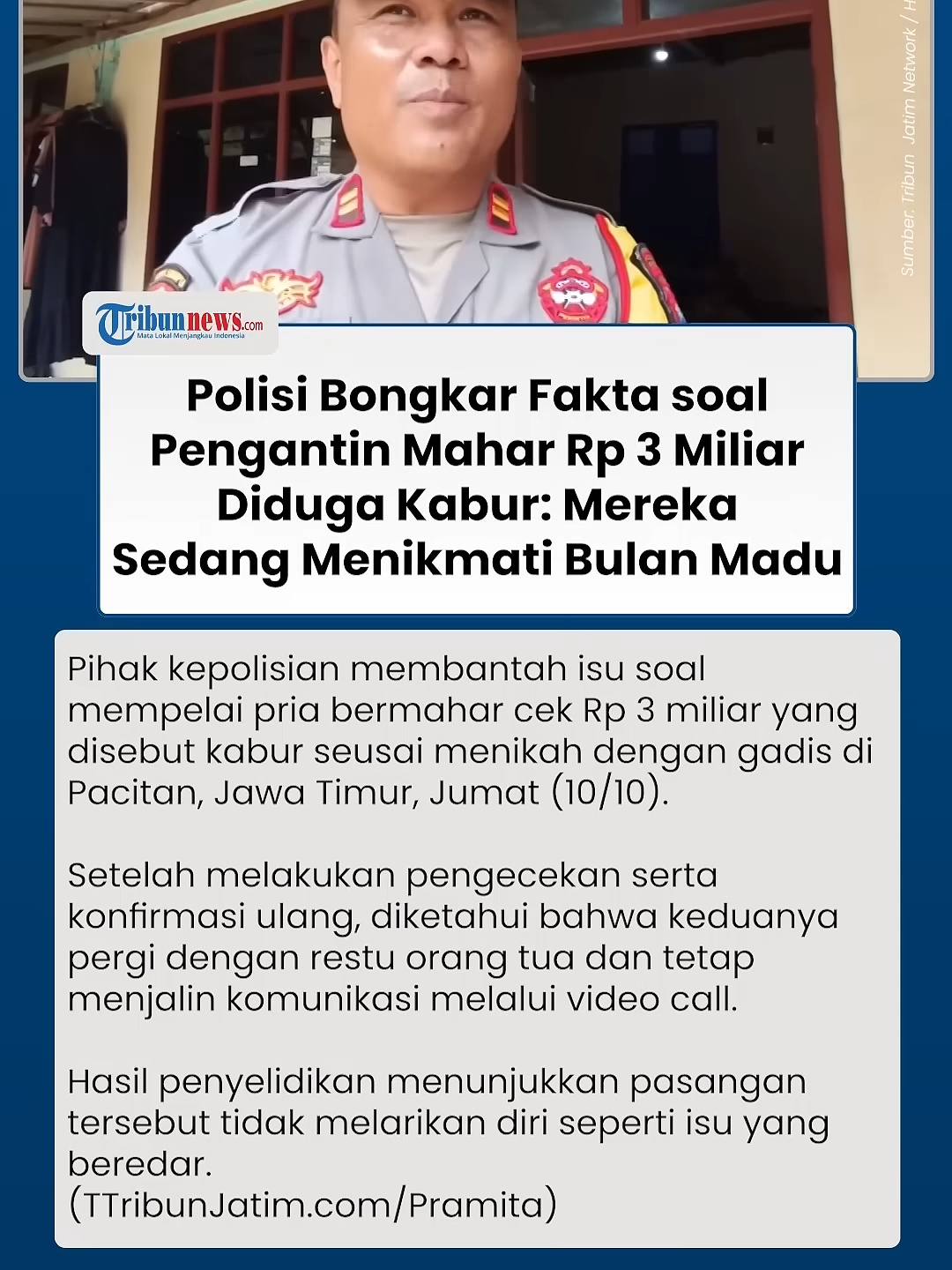 Polisi Selidiki Penyebar Hoaks Pengantin Bermahar Rp 3 Miliar Kabur Jika Ada Pidana Bakal Diringkus #pengantinmahar3m #pengantinviral #viraltiktok #fyp #pacitanviral