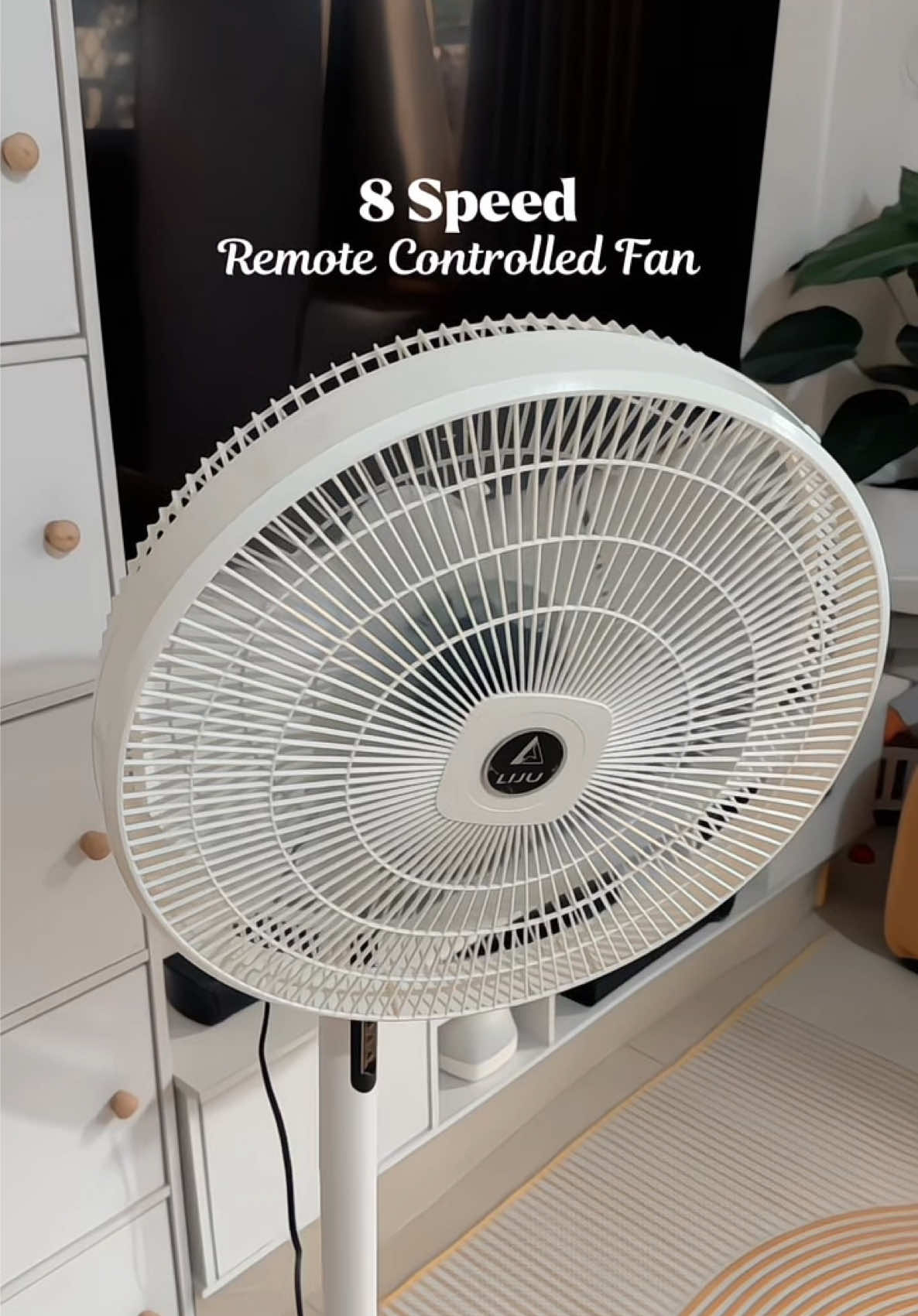 Cool control at your fingertips — 8-speed remote controlled fan. 🌬️ #electricfan #aesthetic #appliances #fan #homeappliances 
