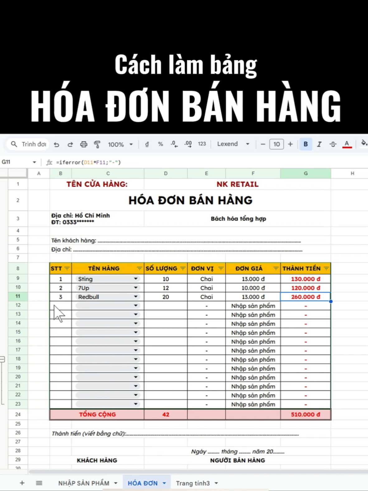 Cách làm file Hóa đơn bán hàng trong 5 phút #LearnOnTikTok #googlesheet #viral #chuquan #hoadon 