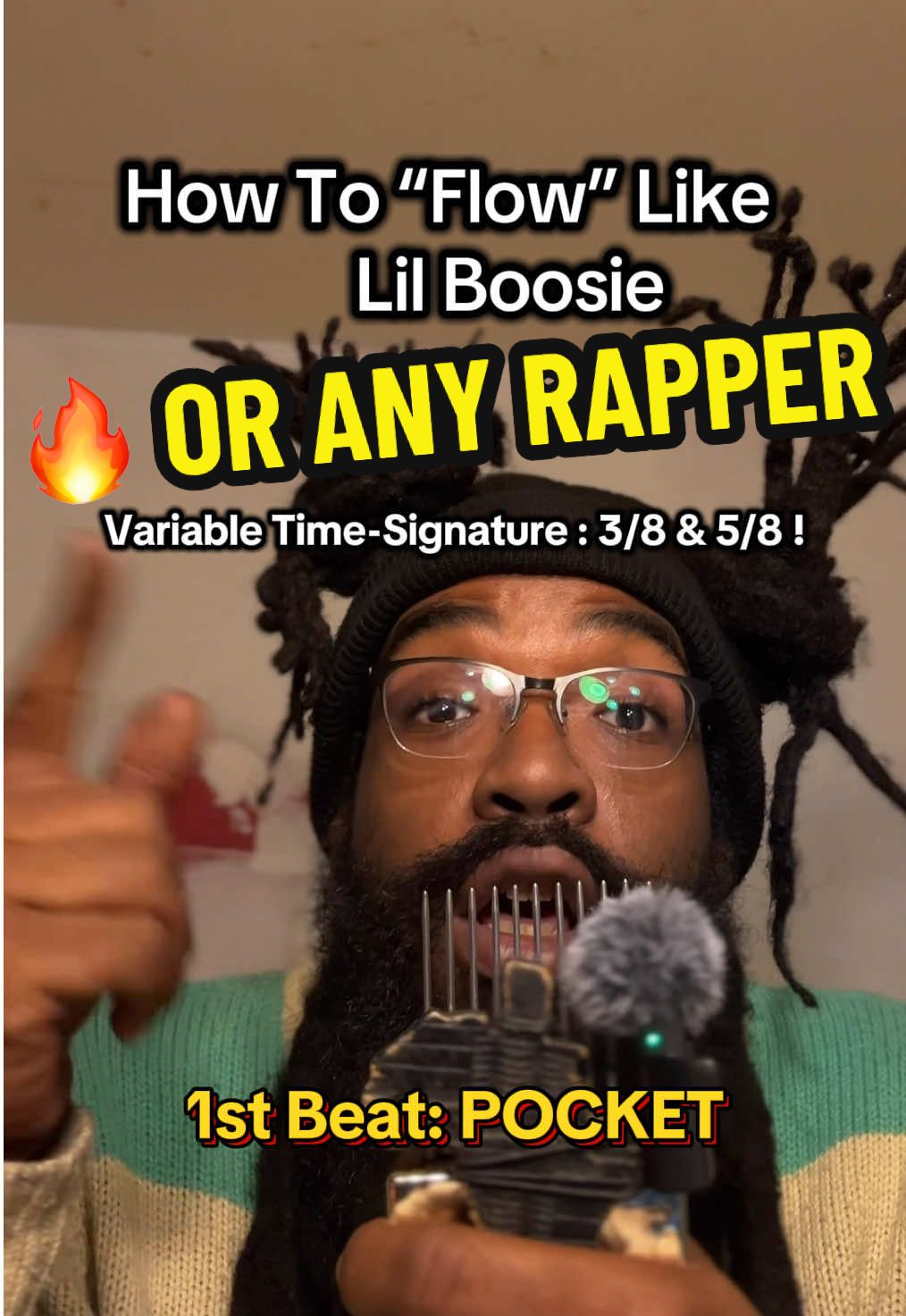 You don’t count BEFORE you rap, you wave your hands/nod your head & FEEL the difference the beats.  It’s just that “1-2-3-4” sounds more professional than “la-la-la-la”. Singers do the same with a Solfegio (Do Re Me etc.), But I’m not focused on the notes just the rhythm. However, since singers know about Octives they know the Solfegio counts up to 7 then resets. So yeah every other vocalist already does this 😂 LYRICS: “ Lil Boosie’s flow is 8th notes, like this:  1-2, 1-2, 1-2, That’s it. (How To Rap).  He rapss double-time to make it 1/16ths. 1234, 1234, 1234, do you see? (How to rap)  Boosie rhymes on the 3rd & the 7th beat, Every couplet. On the 8th is when the ad lib speaks (How To Rap)  In music theory call that ad lib a refrain.  Don’t refrain from hitting follow If you’ve got a rapper brain (How To RAP)  G-O-H-O-M-E Make the magic happens, when you spell it out cuz psychics read.” #howtorap #howtoflow #rapping #freestyling #tutors #lessons