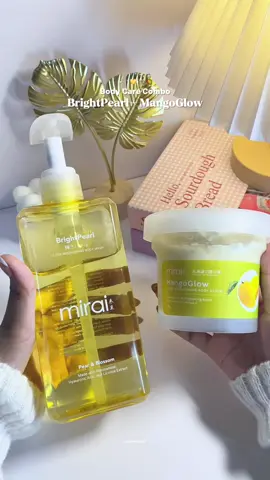 My Body Care Combo💛 Mirai BrightPearl + MangoGlow🥭🫧 #mirai #miraimangoglow #miraibrightpearl #miraibodyscrub #miraibodywash 