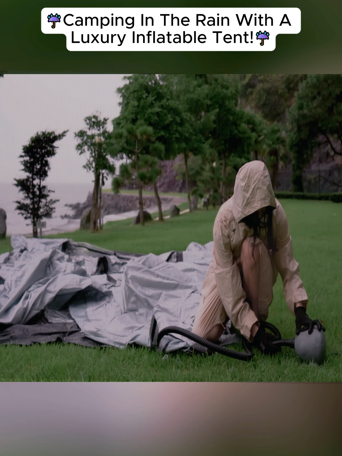 CAMPING IN THE RAIN WITH A LUXURY INFLATABLE TENT☔️ #campingtent #camping #solocamping #survival #rain #girlcamping #Outdoors #asmr #relax #camp