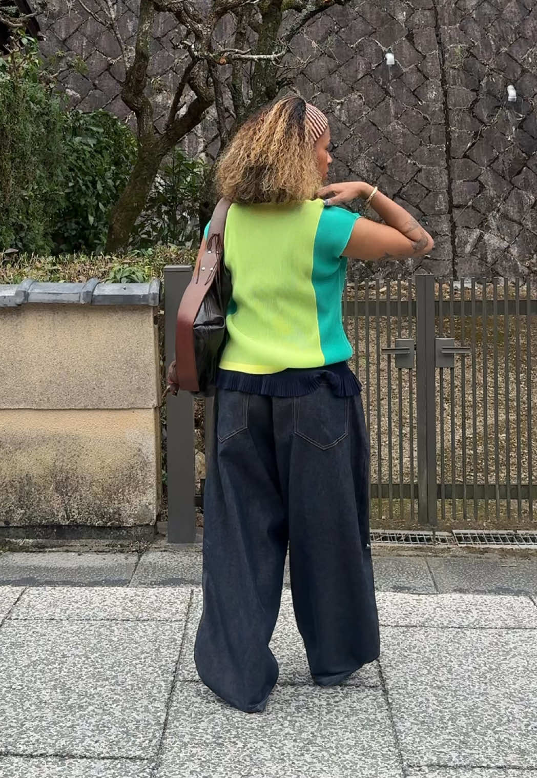 fit check in layered issey tops for a day in Kyoto, duh! #fitcheck #outfitinspo #pleatsplease #japan #blackgirl  headband - @Urban Outfitters  tops - issey pants - art community shoes - @Onitsuka Tiger  Bag - @Le.febour 