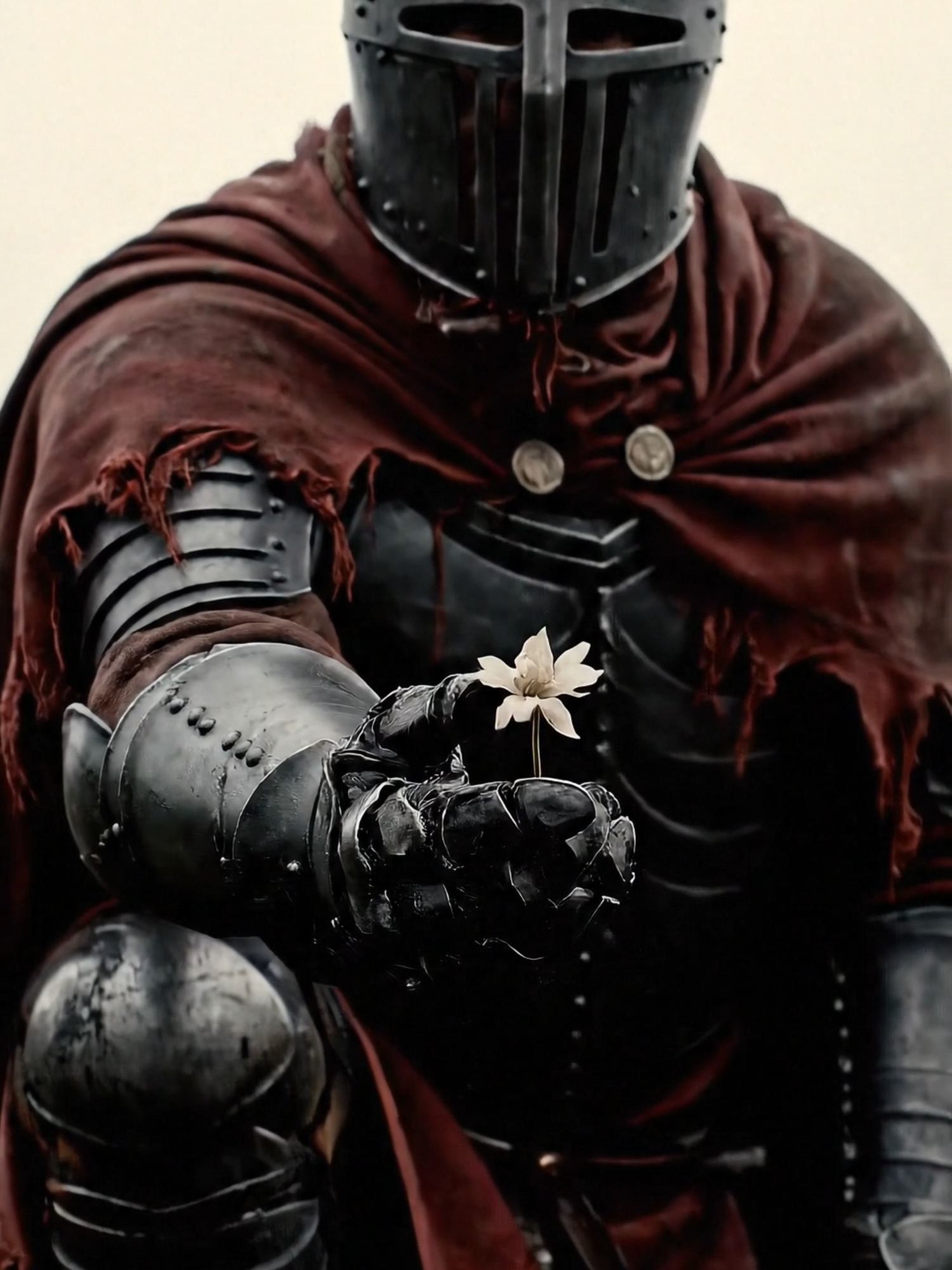 Even after everything, he still knew how to be gentle. For you can cover a man in steel, but it won’t hide what’s left of his heart. #DarkMedieval #KnightAndFlower #GentleInSteel #SomberMajesty #GothicFantasy #TragicHero #MedievalDream #AshAndBloom #CinematicFantasy #HumanBeneathTheArmor