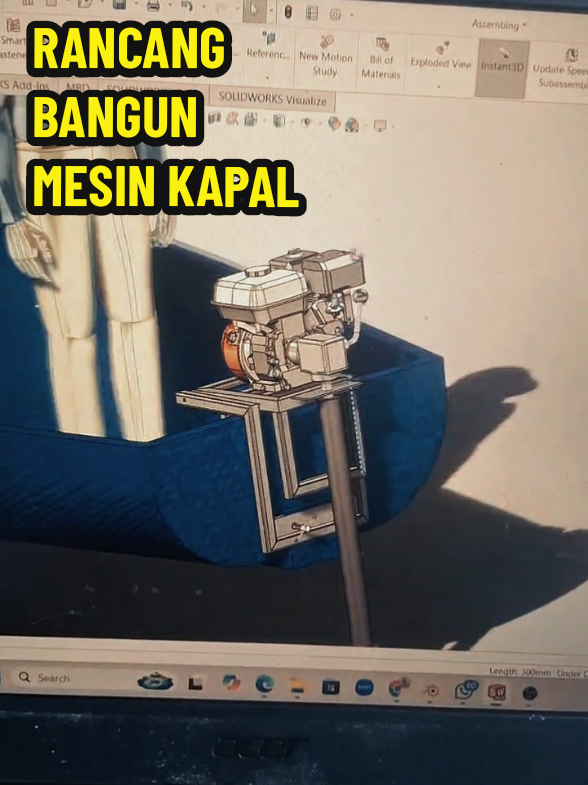 Rancang Bangun Mesin Kapal dengan modifikasi Naik Turun .  #teknikmesin  #jasadesain  #rancangbangun  #gambarteknik  #solidworks 