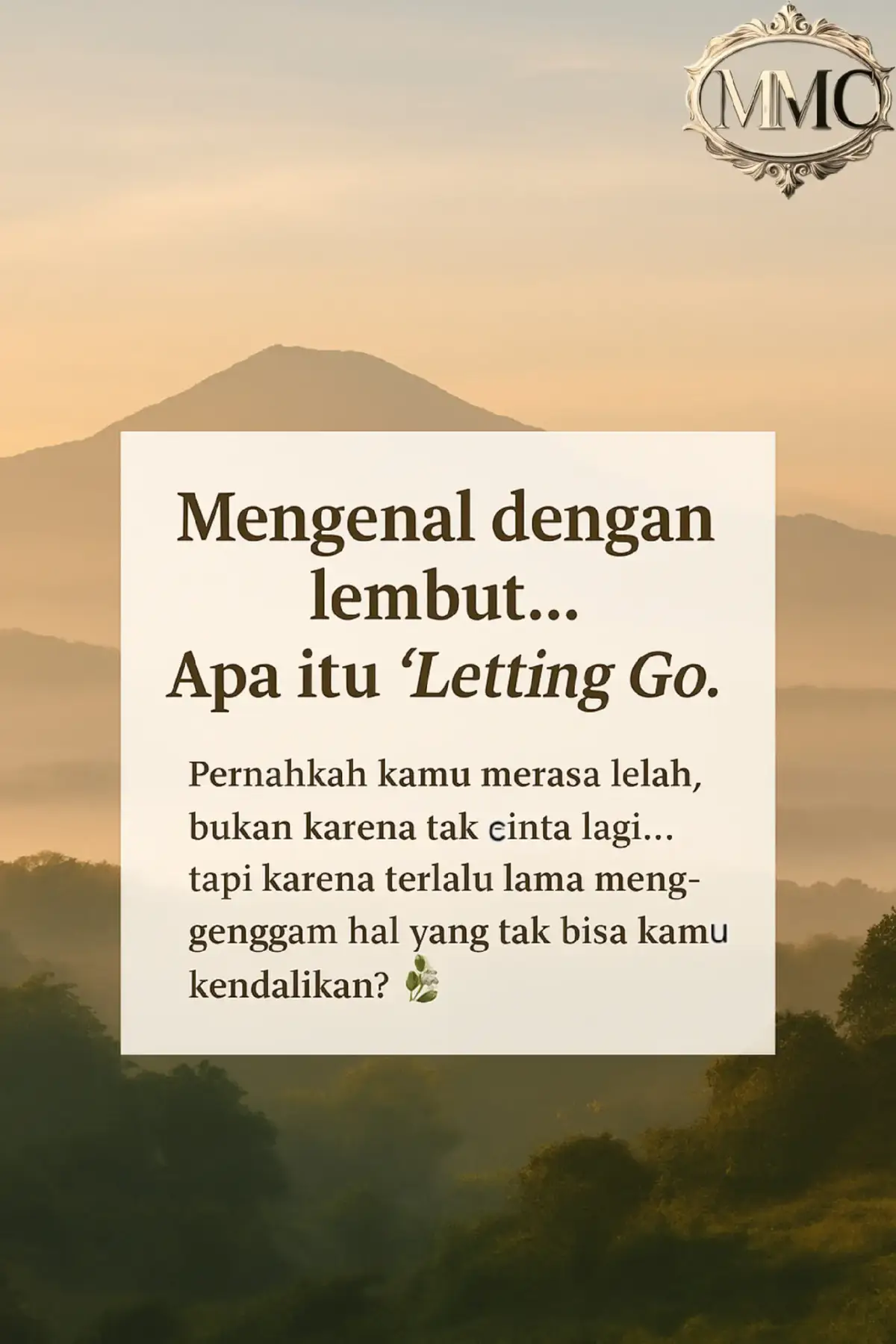 Kadang, yang paling sulit bukan pergi… tapi melepaskan harapan bahwa segalanya akan seperti dulu lagi. Banyak orang berpikir, letting go berarti menyerah. Padahal tidak selalu begitu. 🌿 Letting go adalah proses menerima kenyataan dengan hati yang damai — menyadari bahwa tidak semua hal bisa kita kendalikan, dan tidak semua yang kita perjuangkan akan berjalan sesuai keinginan. --- ✨ Dalam kehidupan nyata, terutama dalam hubungan dan keluarga, letting go bukan berarti pergi. Tidak semua yang harus dilepaskan adalah orangnya. Kadang, yang perlu dilepaskan adalah rasa ingin mengubah orang lain, cara lama yang menyakiti, atau ekspektasi yang terlalu tinggi. Misalnya dalam rumah tangga… Ada saat di mana kamu lelah karena terus berdebat, merasa tidak didengar, atau menanggung beban sendirian. Dalam situasi seperti ini, letting go bukan berarti kamu harus berpisah, tetapi belajar menenangkan diri, menerima bahwa kalian berdua sedang sama-sama belajar, dan memberi ruang agar hubungan bisa tumbuh dengan cara yang lebih sehat. Letting go bisa juga berarti: Berhenti memaksa sesuatu berjalan sesuai maumu. Belajar sabar tanpa kehilangan dirimu sendiri. Memaafkan — bukan karena mereka benar, tapi karena kamu ingin tenang. Menerima bahwa masa lalu tidak bisa diubah, tapi masa depan masih bisa disembuhkan. --- 🌿 Manfaat dari letting go yang sehat: Hati terasa lebih ringan. Pikiran jadi lebih jernih untuk mengambil keputusan. Energi yang dulu habis untuk “menahan”, kini bisa dipakai untuk “menyembuhkan”. Hubungan terasa lebih jujur, karena dijalani dengan kesadaran, bukan paksaan. --- 🌸 Tips agar tidak salah langkah saat belajar melepaskan: 1. Sadari dulu apa yang membuatmu lelah — orangnya, situasinya, atau ekspektasimu sendiri. 2. Jika masih ada ruang untuk diperbaiki, bicarakan dengan tenang. Melepaskan bukan berarti berhenti berkomunikasi. 3. Jangan buat keputusan besar saat emosimu sedang tinggi. 4. Fokuslah memperbaiki diri, bukan membuktikan sesuatu pada orang lain. 5. Berani mencari bantuan — kadang, bicara dengan konselor bisa membuka jalan baru yang tak kamu lihat sebelumnya. --- Letting go bukan proses sehari. Ada hari kamu merasa kuat, ada hari kamu jatuh lagi — dan itu wajar. Yang penting, kamu terus berjalan, sekecil apa pun langkahnya. Karena letting go bukan soal melupakan, tapi tentang belajar mencintai dirimu tanpa syarat. > “Melepaskan bukan berarti hilang, tapi tanda kamu sudah siap untuk tenang.” 🌿 --- 💚 MMC – Mela Mental Care Kami percaya, hubungan yang sehat membuatmu tumbuh, bukan runtuh. Jika hatimu terasa penuh, kamu tidak harus memikulnya sendirian. Bicarakan dengan kami — dengan hangat, tanpa menghakimi. 🌱 📞 Hotline: 0821-1827-1825 Follow: @mela_mental_care  TikTok: @melamentalcare #melamentalcare  #fyp  #fyppppppppppppppppppppppp  #fypage  #MentalHealth 
