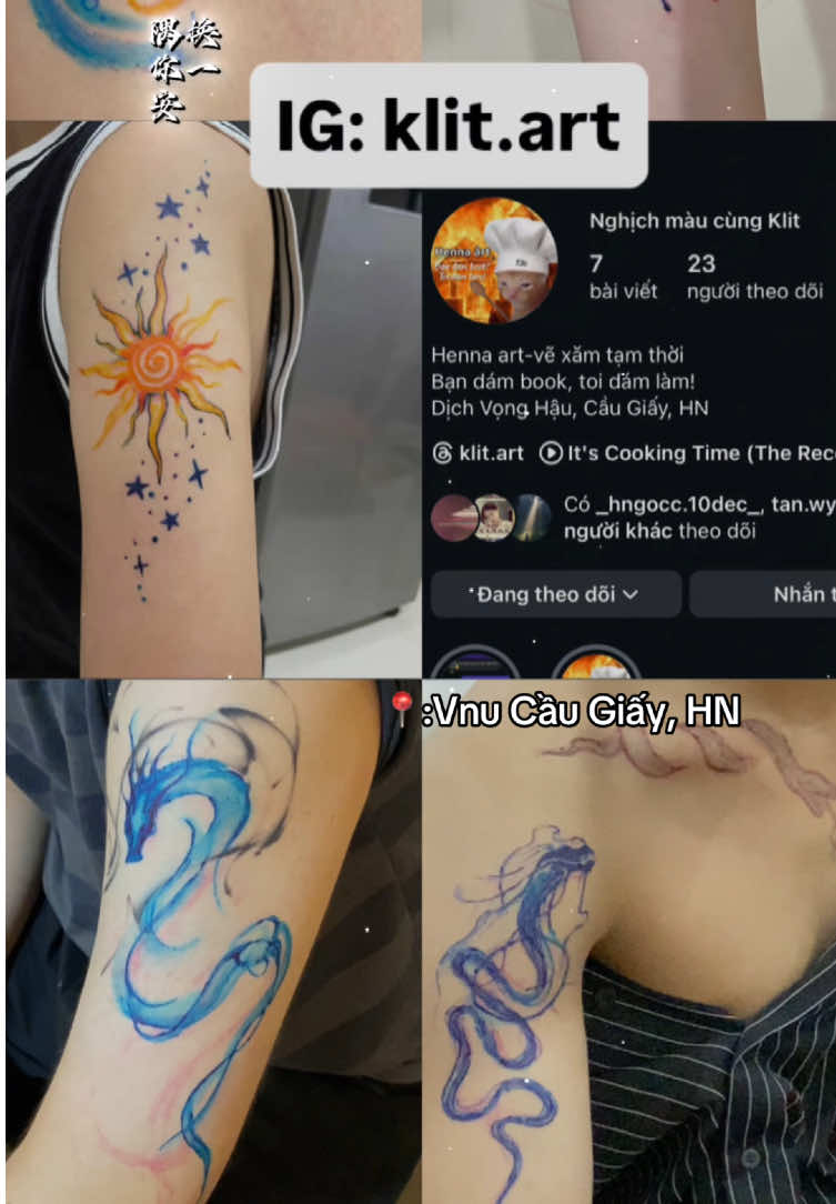 Dạ sốp nhận vẽ henna tại VNU Cầu Giấy, HN. Trước khi vẽ, bạn sẽ được tư vấn kĩ và được test mực trước khi lên hình. Ở đây sốp sử dụng linh hoạt nhiều loại mực để đem đến cho bạn trải nhiệm tốt nhất. Ngoài ra sốp cũng có nhận vẽ jagua nhé👯‍♀️ Còn chần chừ gì nữa, hãy ib sốp ngay nào🫶🏻🫶🏻 #xh #henna #hanoi #vnu #HN