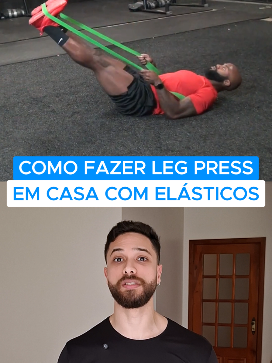 Como fazer leg press com Elásticos? Se você não for bem iniciante, foque nos exercícios tradicionais: agachamento, agachamento unilateral,  agachamento bulgaro,  agachamento afundo, etc #legpress  #academiaemcasa #musculaçãoemcasa #superband #treinocomelastico 