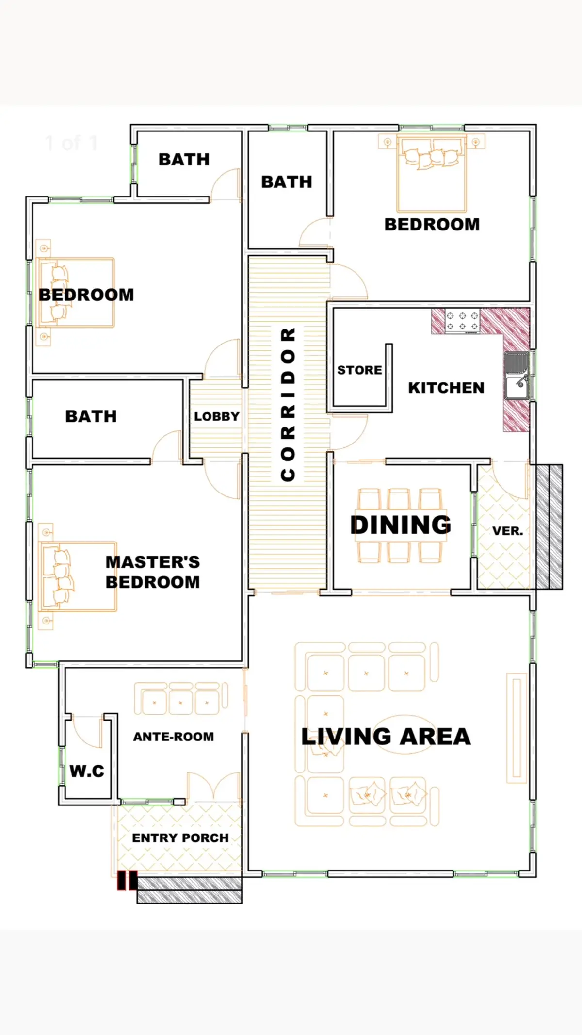Simple 3-bedrooms plan on your half plot😊