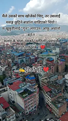 मैले उसको साथ खोजेको थिए, तर उसलाई मसङ्ग छुट्टिने बाहाना चाहिएको थियो ! म खुकुरीलाई 