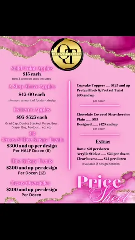 Welcome to all our new family members! 💕 We’re so excited to have you here. Below is our current price sheet for our treats, and don’t forget our online tutorials remain $5 each, making luxury learning affordable for every QUEEN & KING👑 #QueenOfTreats  #WeShipNationwide  #AffordableLearning  #LuxuryTreats  #beliveinyourself         https://queenoftreats.shop/