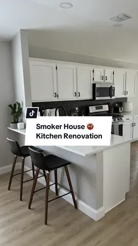 Start to finish smoker house kitchen renovation! 🚭 I’ve learned a lot since I did this project but I’m still SO proud of how this turned out, what do you think?? #smokerhouse #kitchenrenovation #restorationprojects #homerestoration 