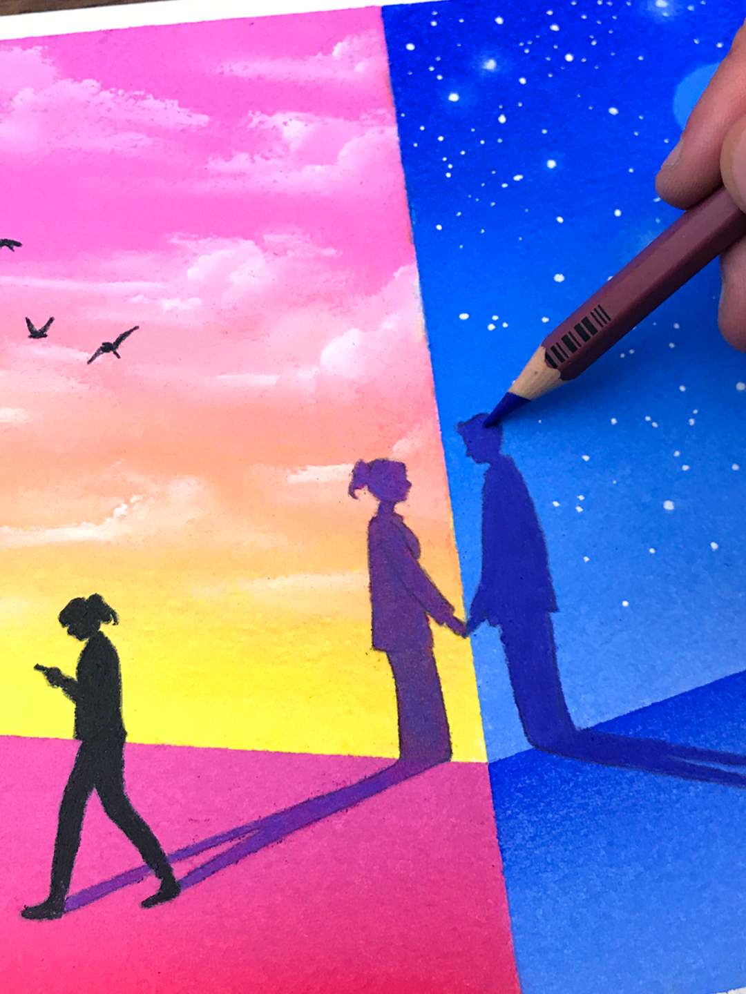 I draw a sad love story 🥺💔 #oilpastel #tutorial #easy #gradient #art #foryou