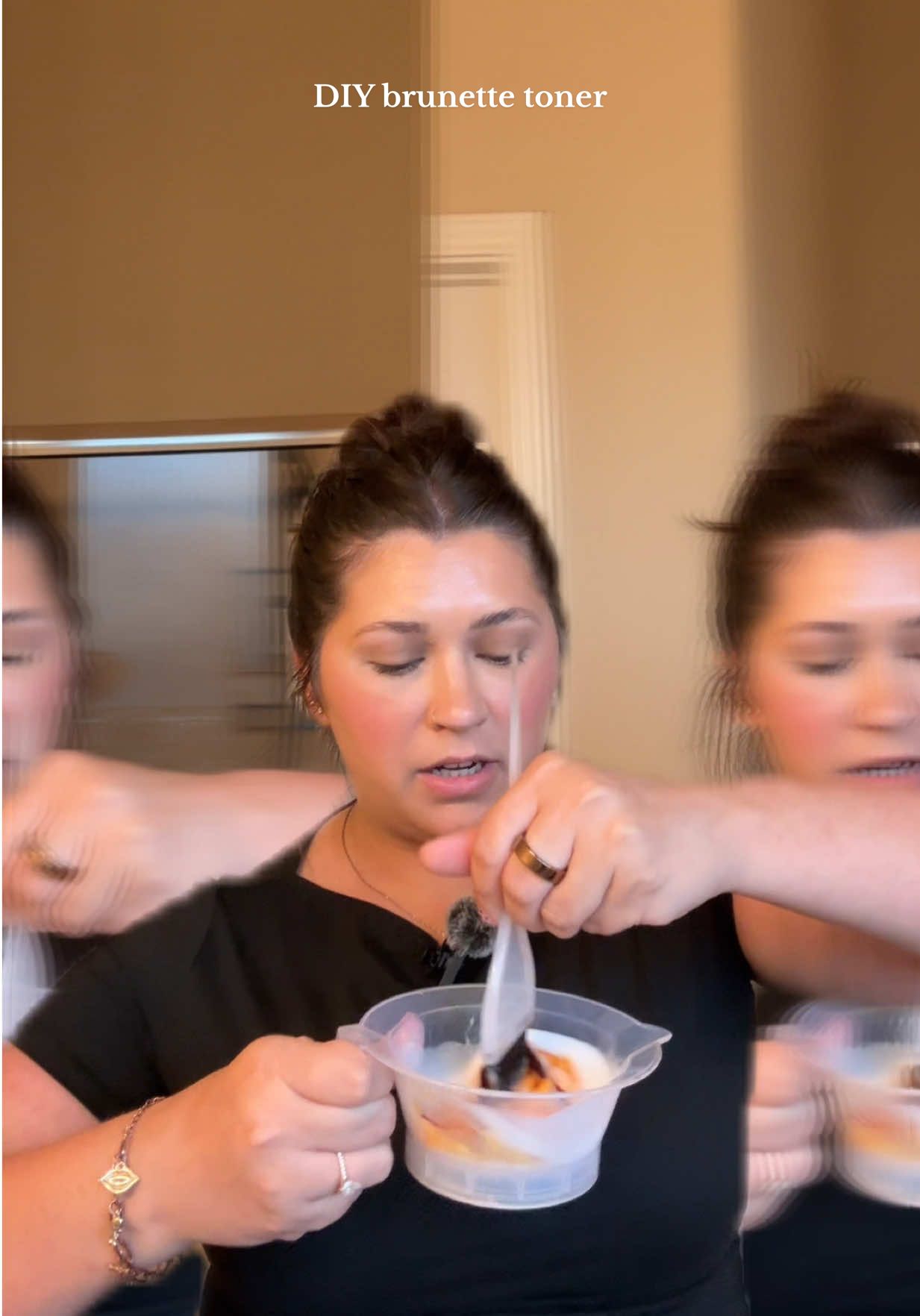 2 pts 10 vol developer + 1 pt @WELLA colorcharm 6n + a TINY dot of 5vv  #diyhair #diyhaircolor #brunettehair #hairinspo #easyhairstyle 