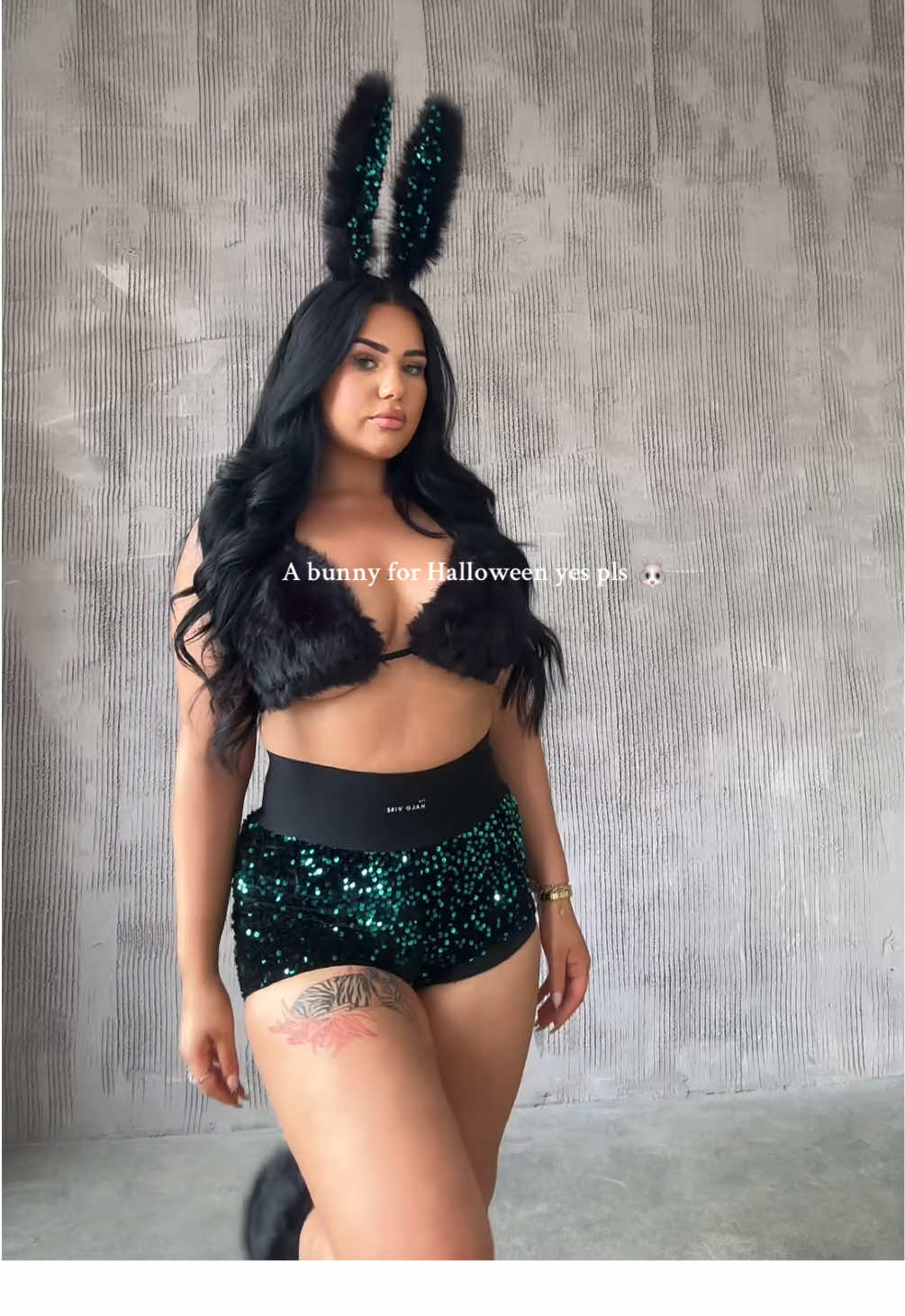 Buy the bunny bundle now for Halloween from @Thehalovibe UNREAL 🎃🐰🍂👻  Wearing size medium 😍 #viralsequinshorts #bunnyhalloween #bunnyoutfit #halloweenoutfit #fyppp 