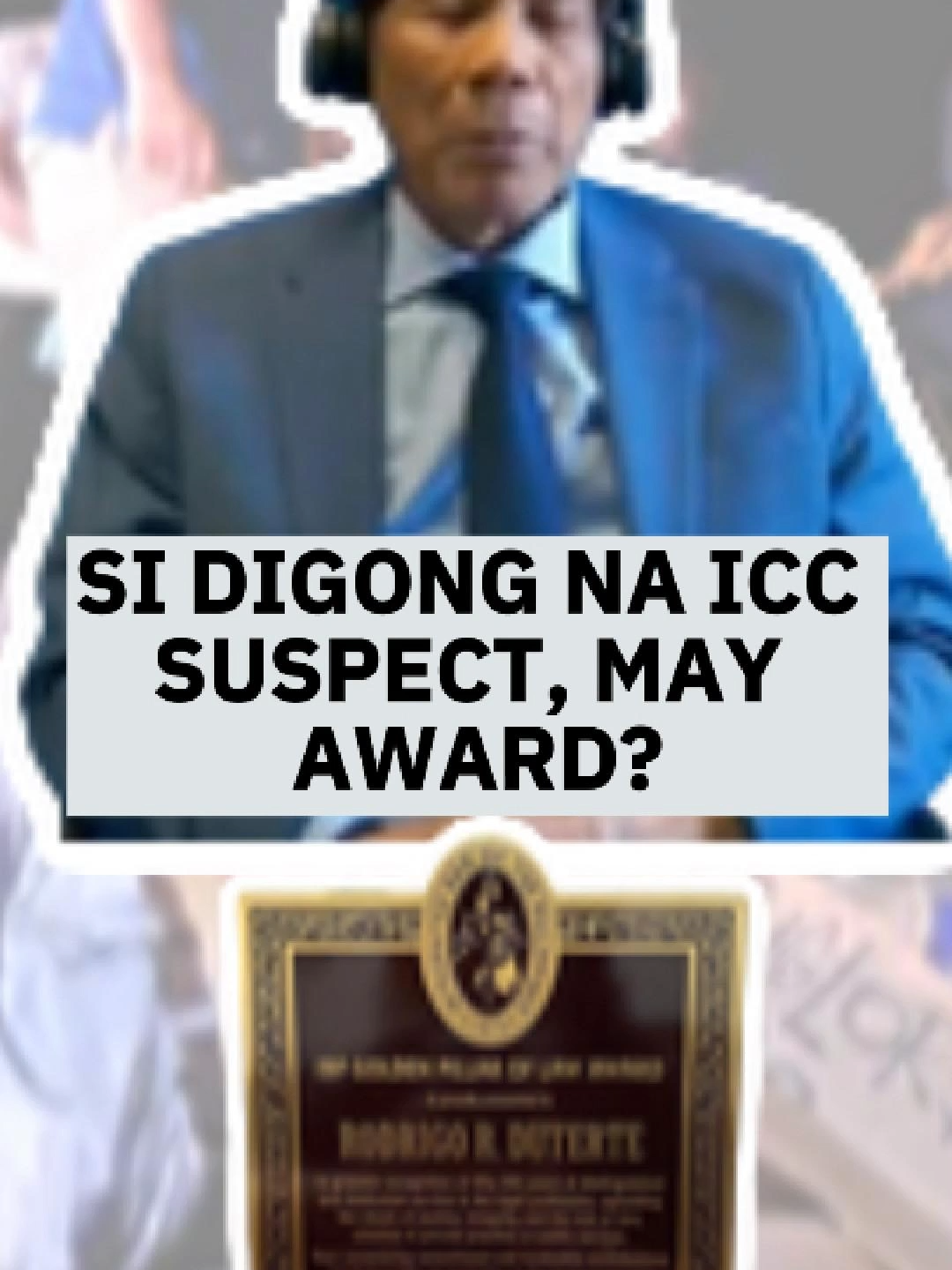 ICC suspect Duterte, may IBP award? PANOORIN: Kahit nakakulong sa The Hague si former president Rodrigo Duterte ay binigyan siya ng 'Golden Pillar of Law Award' ng IBP. Eh siya kaya ang presidente sa likod ng war on drugs, Davao Death Squad, red-tagging, at anti-terror law. Tapos 'pillar of law' awardee? Ganern? #OrderInTheCourt #rodrigoduterte #newsph #rappler