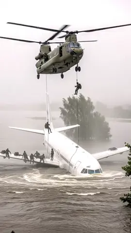 Helicopter Rescues Passengers Trapped on Sinking Plane #worlddisaster #fyp #viral