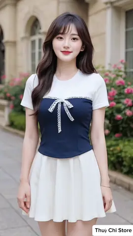 Áo thun ngắn tay cổ tròn có dây thắt nơ. #aothun #thoitrangnu #xuhuong #viral #thinhhanh 