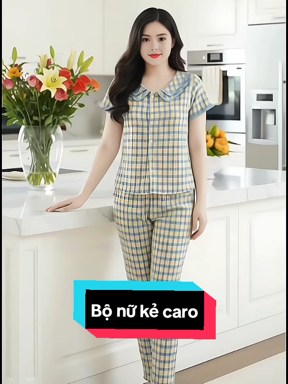 Bộ nữ kẻ caro,vải đũi #xuhuong #fyp #dobonu #setboxinh #dobo 