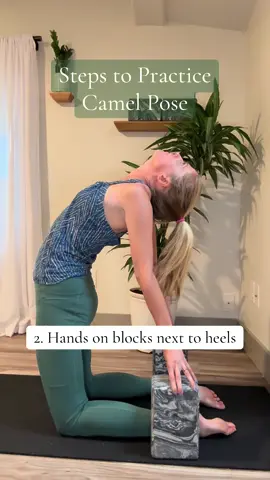 Camel pose is a deep back bend in yoga practice. There are steps to make Camel pose accessible and prevent injury in your yoga flow. #yoga  #camelpose #yogapose  #yogatips 