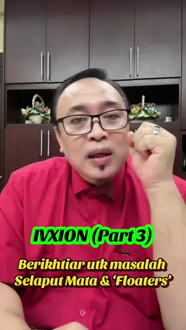 DISCLAIMER: Ini adalah pandangan dan pengalaman peribadi, anda masih perlu consult dgn Doktor Pakar anda. #ivxion #masalahmata #katarak #glaucoma #makula