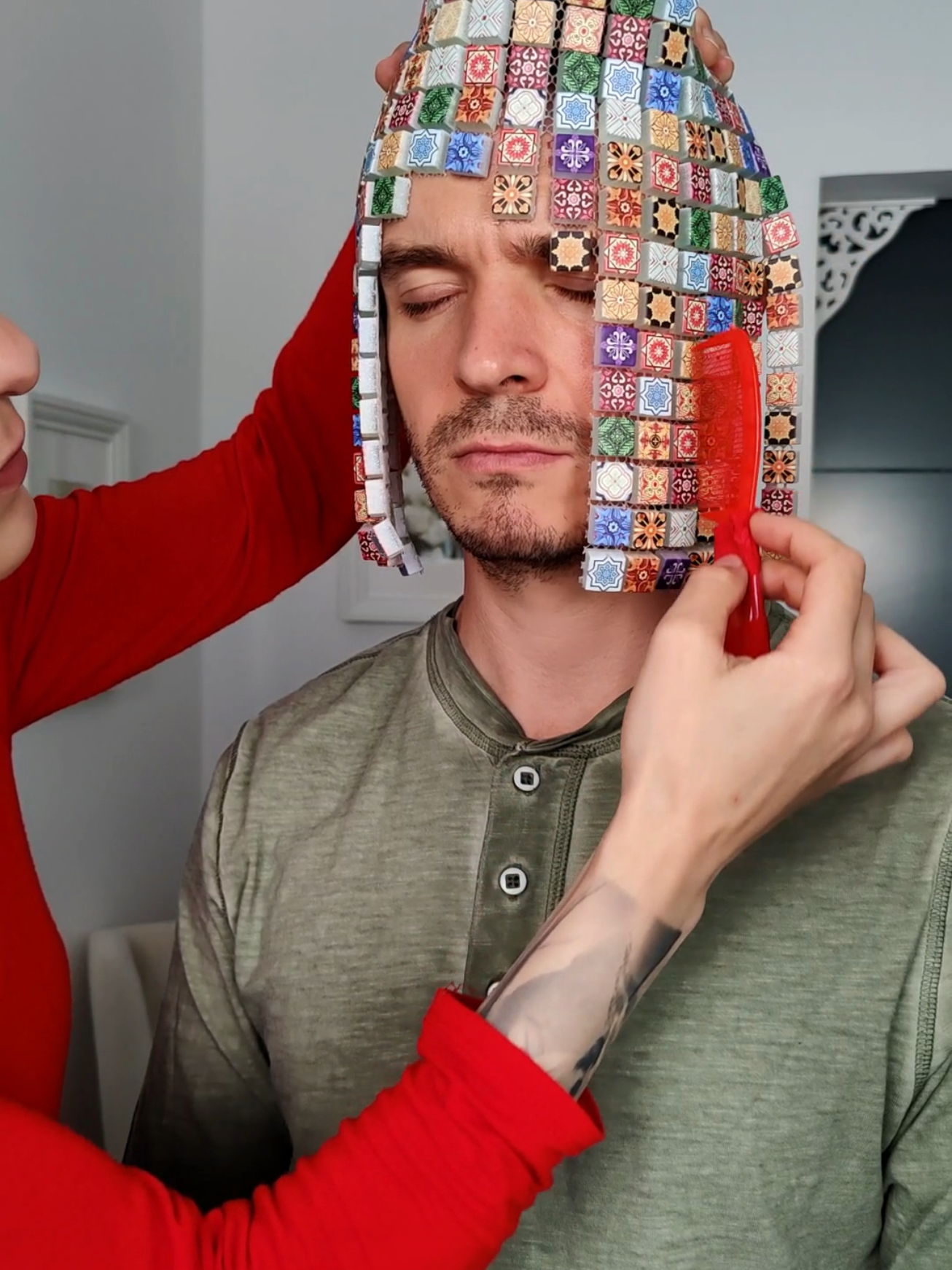 Hair experiments with wigs made of tiles #asmr #asmrvideo 