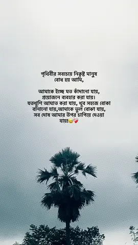 পৃথিবীর সবচেয়ে নিকৃষ্ট মানুষ বোধ হয় আমি, আমাকে ইচ্ছে মত কাঁদানো যায়,প্রয়োজনে ব্যবহার করা যায়।যতখুশি আঘাত করা যায়, খুব সহজে বোকা বানানো যায়,আমাকে ভুল বোঝা যায়,সব দোষ আমার উপর চাপিয়ে দেওয়া যায়!😅❤️‍🩹#fyp #foryoupage #status #unfrezzmyaccount #bdtiktokofficial 