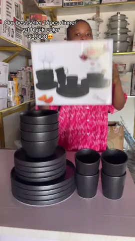 16pcs dinner set 33,000 for black color, dm 08146405614 on WhatsApp, 08101204758 on telegram or walk in to our store at rounder Abeokuta ogun state 