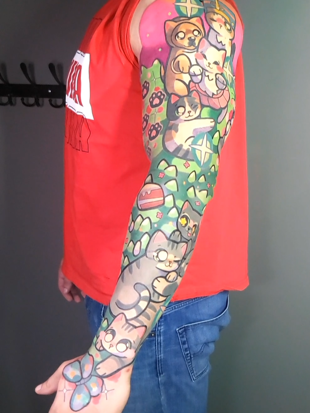 🐱CAT SLEEVE🐱 my first fully completed sleeve what an honor!!!! done under 6 months because my clients are beast💪 #cat #tattoosleeve #tattoo #tattooartist #kawaii 